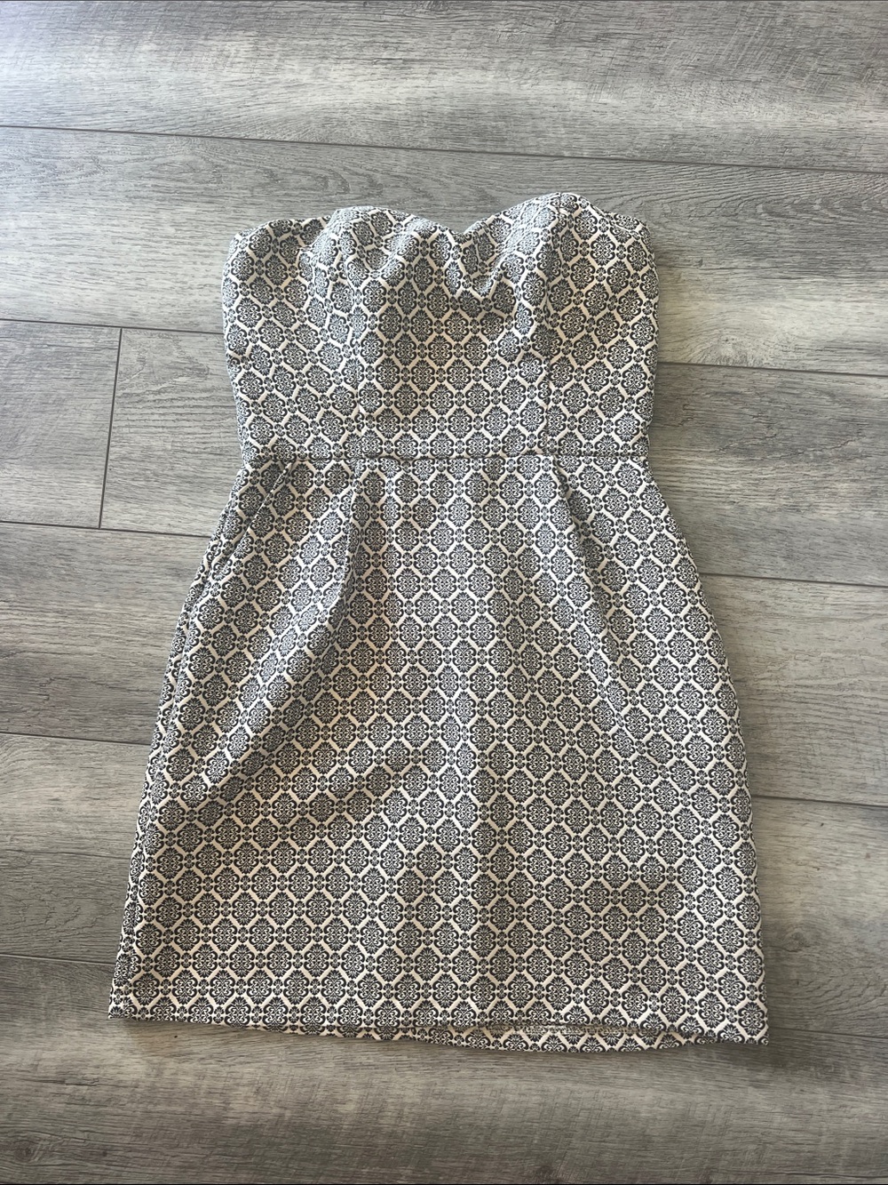 Strapless Patterned boutique cream and navy Dress